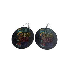 Wooden Statement Earrings Beauty Has No Skin Tone Round Black Design